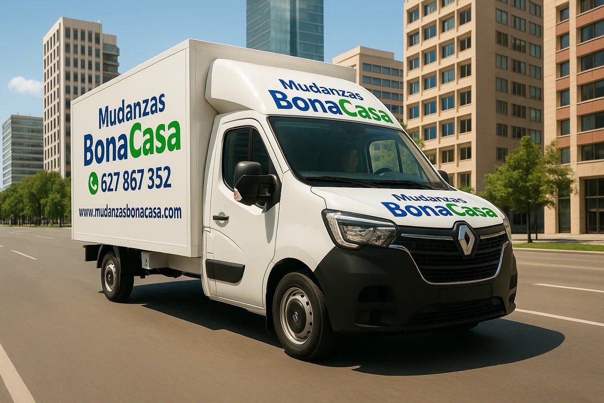 Camión de Mudanzas Bonacasa en una calle de Madrid